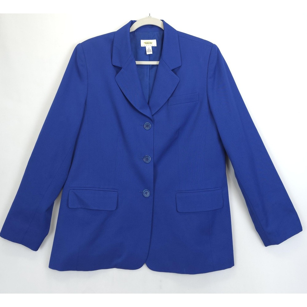 Talbots Blazer Women 12 Petite Blue Wool Jacket Lined Classic Suit Career Office